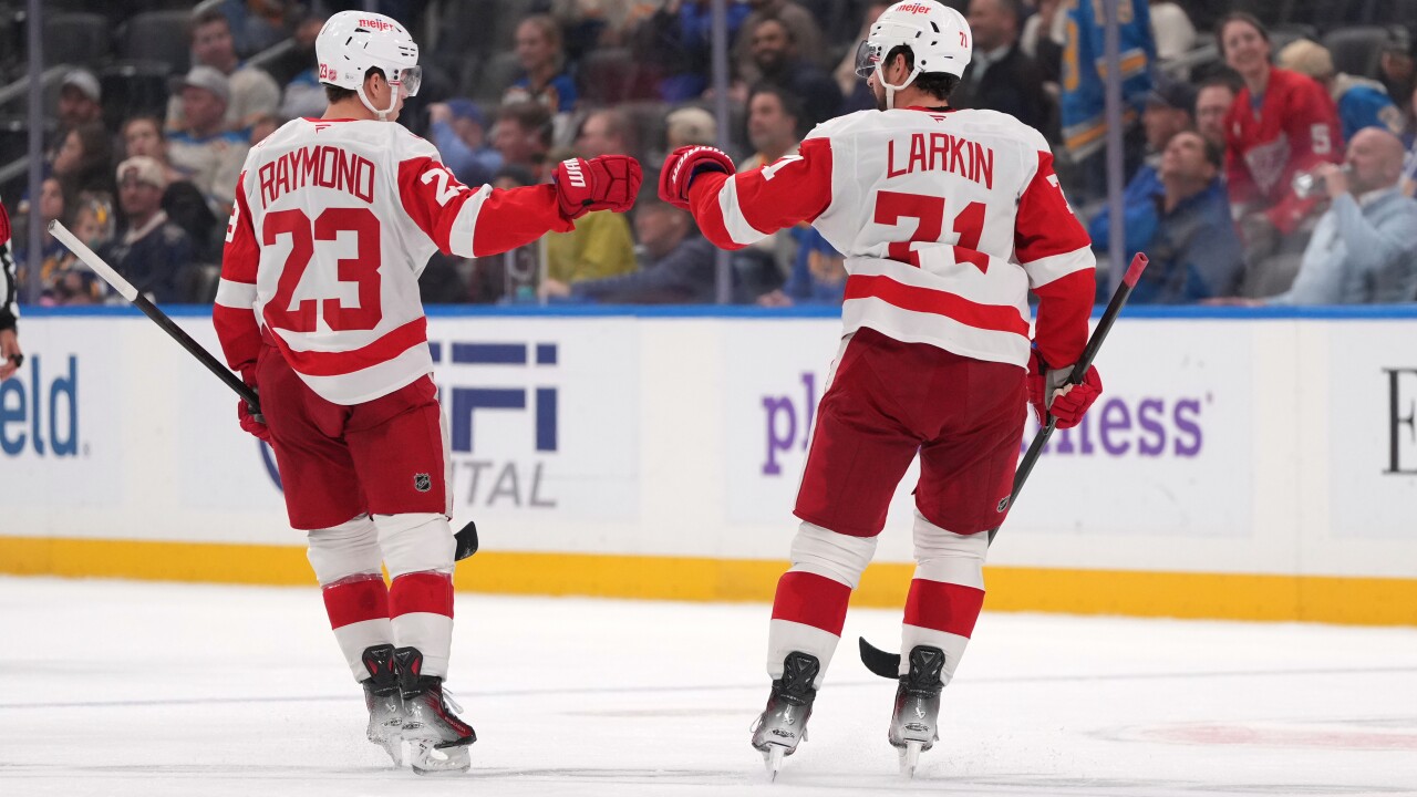 Dylan Larkin scores twice to help Red Wings beat Blues